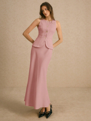 2PCS EXCELLENT MINIMALIST SHARP SINGLE-BREASTED VEST AND SKIRT SET