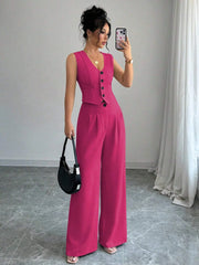 SLEEVELESS BLAZER VEST AND SUIT PANTS SET