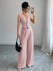 SLEEVELESS BLAZER VEST AND SUIT PANTS SET