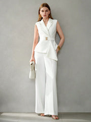 ASYMMETRICAL HEM PEAK LAPEL WAISTCOAT SUIT