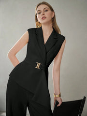 ASYMMETRICAL HEM PEAK LAPEL WAISTCOAT SUIT