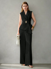 ASYMMETRICAL HEM PEAK LAPEL WAISTCOAT SUIT
