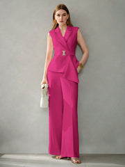 ASYMMETRICAL HEM PEAK LAPEL WAISTCOAT SUIT
