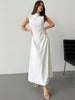ELEGANT RUCHED STAND COLLAR SLEEVELESS A-LINE MAXI DRESS
