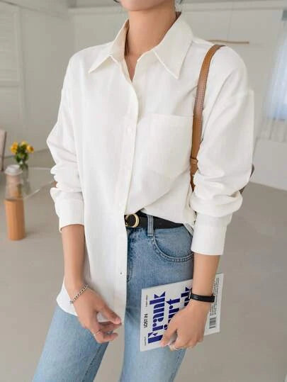 BEIGE DROP SHOULDER BUTTON FRONT SHIRT