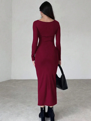WOMEN'S STAND COLLAR LONG SLEEVE PLEATED DRESS