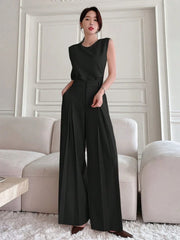 WOMEN SOLID SLEEVELESS TOP AND WIDE LEG PANTS