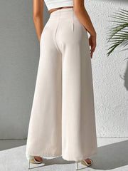 Women Wide Leg Casual Pants With Textured Solid Color Fabric
