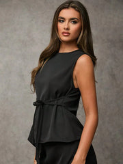Women's Solid Color Asymmetric Hem Vest Blazer& And Pants Set