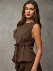 Women's Solid Color Asymmetric Hem Vest Blazer& And Pants Set