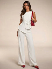 Women's Solid Color Asymmetric Hem Vest Blazer& And Pants Set