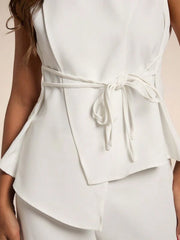 Women's Solid Color Asymmetric Hem Vest Blazer& And Pants Set