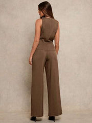 Women's 2pcs Set Notch Neck Double-Zipper Waist Casual