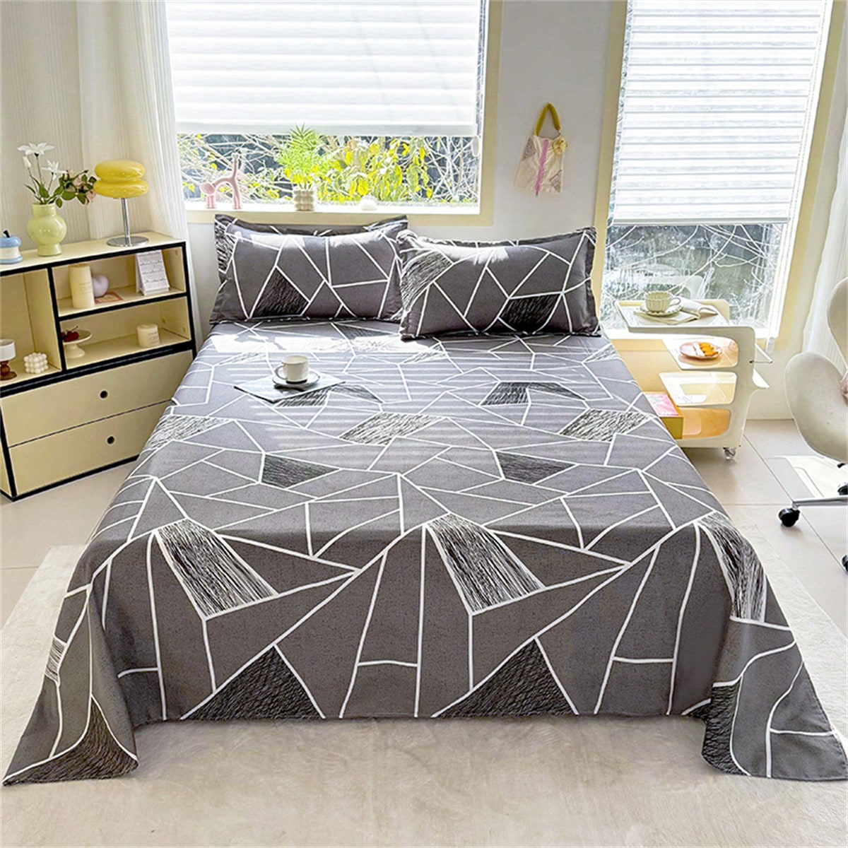 3pcs Printed Bedding Set: 1pc Bed Sheet + 2pcs Pillow Cases, Dust-Proof All-Season Home Textile Set, Suitable For Double Bed & Single Bed Dorm Room (Excluding Filler)