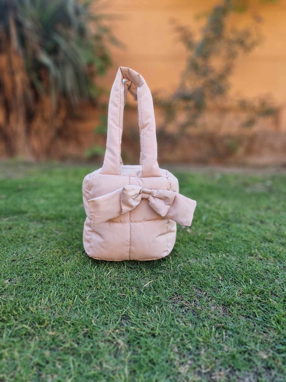 Puffer Bag Bow Tote Bag-Stone