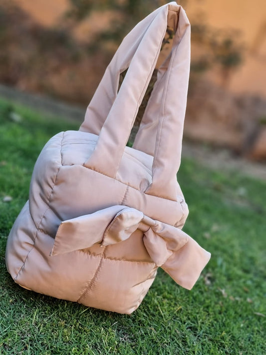 Puffer Bag Bow Tote Bag-Stone