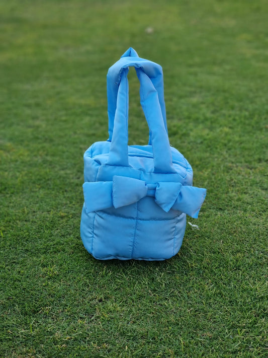 Puffer Bag Bow Tote Bag-Sky Blue