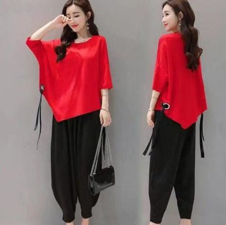 SWEAT SUITS HIGH WAISTED TWO PIECE SET RED