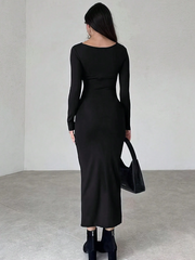 WOMEN'S STAND COLLAR LONG SLEEVE PLEATED DRESS