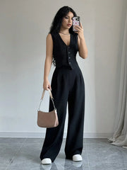 SLEEVELESS BLAZER VEST AND SUIT PANTS SET