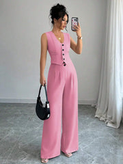 SLEEVELESS BLAZER VEST AND SUIT PANTS SET