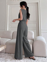 WOMEN SOLID SLEEVELESS TOP AND WIDE LEG PANTS
